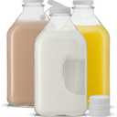 JoyJolt Glass Milk Bottles with Lids and Pourer – 64 Oz, 3 Pack Airtight Heavy Duty Reusable Glass Bottles, Leakproof, BPA-Free, Food Grade, Dishwasher Safe Jug, Pitcher for Milk, Juice, and Water