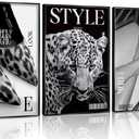 Trendy Leopard Wall Art Vintage Magazine Leopard Heels Poster Canvas Decoration Paintings Preppy Luxury Y2k Aesthetic Girl Room Printed Artwork for Bedroom Apartment Dorm Scene Home Decor unframed (16L" x 12W" Poater)