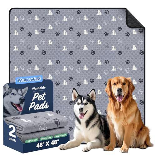 WanpeeGoo Washable Pee Pads, Puppy Pee Pad for Dogs, 2 Pack Absorbent Reusable Training Dog Pads Pet Puppy Pads, Non-Slip Potty Pads for Whelping, Playpen, Crate, Bed, Grey 48"x48"
