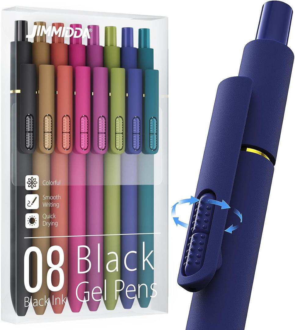 8Pcs Black Gel Pens - 0.7mm Medium Point Black Ink Pens | Smooth Writing - Quick Drying Retractable Pen for Men Women (Vintage - 8Pcs)