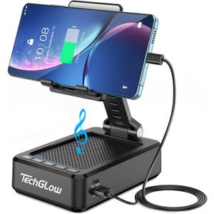 TechGlow Foldable Cellphone Stand with Bluetooth Speaker and Charging Function Birthday Gifts for Men Women Mother Father Boy Girl Teens Cool Tech Gadgets (Black)