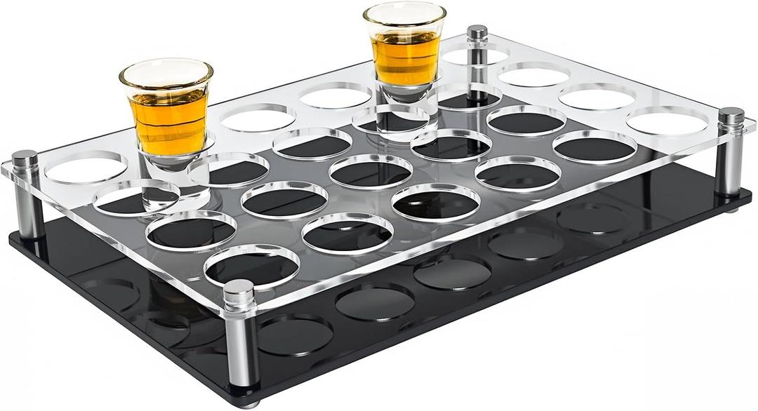 24 Shot Holder Tray Acrylic Shot Tray Clear Wine Glass Organizer Wine Display Holder Cups Display Accessories for Party, Bar, Club,Hole: 1.5 Inch
