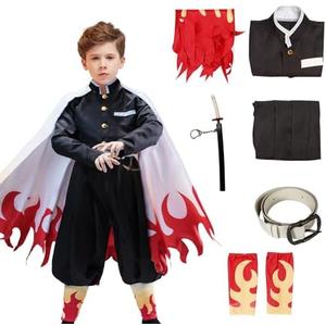 VZQI Rengoku Costume Kids Anime Cosplay Kimono Halloween Red Flame Cloak XL