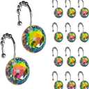 Sunlit Luxury Design Glitter Round Colorful Diamond Crystal Gem Bling with Glide Balls Shower Curtain Hooks, Rust Proof Metal Rhinestones Glam Shower Curtain Rings-12 Pack