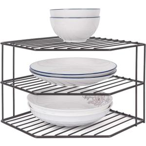 3-Tier Corner Shelf Counter and Cabinet Organizer - Steel Metal Wire - Rust Resistant - Plates, Dishes, Cabinet & Pantry Organizer - Kitchen Organization (10 x 7.5 Inch)(Black)