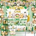 Wild Birthday Decorations,Safari Birthday Decorations 169pcs 1st birthday Decorations Banner Backdrop Tablecloth Cake Topper Box Balloon Garland for Jungle Safari First Birth day Decor