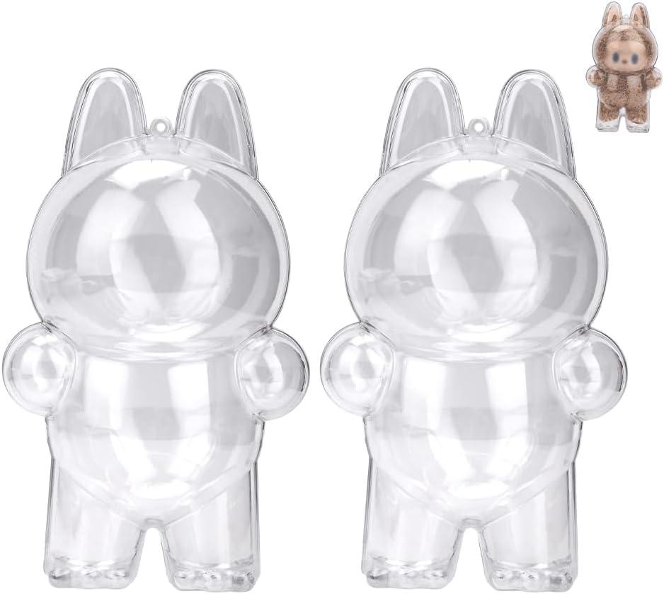 2pcs Clear Figure Display Case with Keychain,Plastic Protective Cover for Blind Box Figures,Portable Dustproof Mini Doll Storage Bag,Blind Box Display Pouch for Fans and Collectors (Standing)