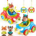 Remote Control Car for Toddlers, 2 Pack RC Cars with Figure Bump & Ejection Play, Kids Cartoon Toys with LED Lights, Music, Volume Control, Christmas Birthday Gift for Boys & Girls