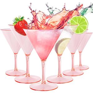 Liacere Martini Glasses Set of 6-11 oz Pink Plastic Martini Cocktail Glasses with Stem-Reusable Cocktail Glasses for Bar,Margarita,Whiskey,Gin,Tequila,BPA-Free, Dishwasher-Safe