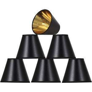 Aspen Creative 32210-6, Hardback Empire Transitional Clip-On Chandelier Shade, Black w/Gold inside, Washi Paper, 3" Top x 6" Bottom x 5" Slant, Set Of 6