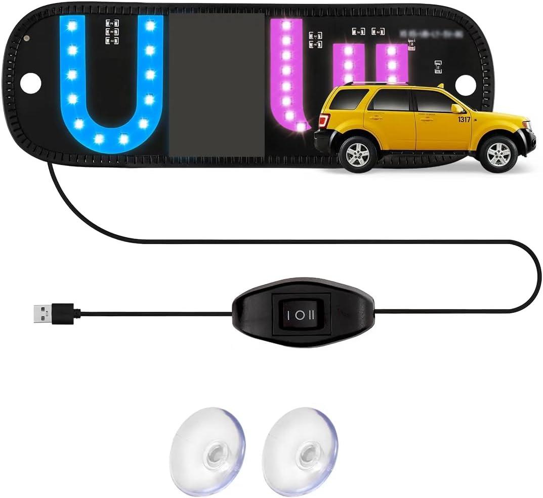 LED Light Sign for Car Windshield, LED Car Sign Decal with Suction Cups, USB Plug for Vehicle, Trucks, SUVs, Vans (Pink - Blue)