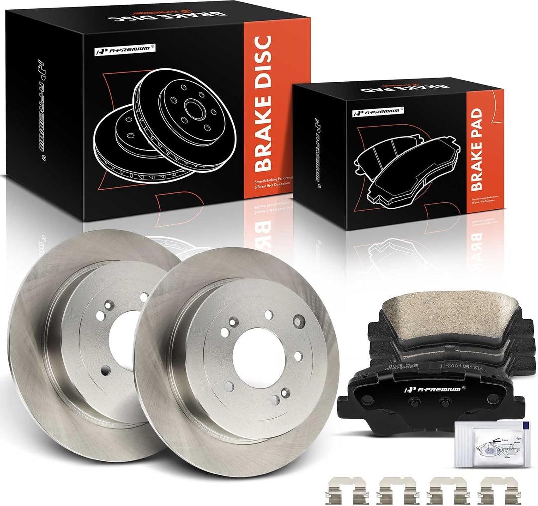 A-Premium 11.88 In (302mm) Rear Solid Brake Rotors and Ceramic Pads Kit | Compatible with Hyundai and Kia Models - Sportage 2017-2020, Tucson 2016-2021, 6-Pack