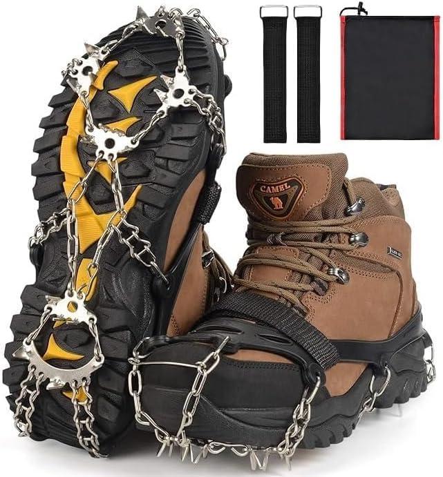 Ice Trekkers for Boots - Crampons Ice Cleats Traction Snow Grips for Boots Shoes with 23 Stainless Steel Spikes Anti Slip for Walking, Hiking, Climbing, Fishing and Mountaineering (Large)