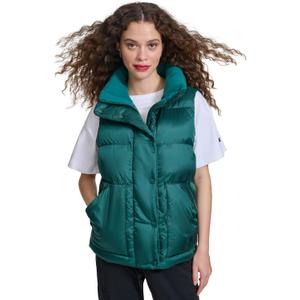 Champion womens Satin Quilted Puffer Vest With Stand Collar (Large, Rainforest)
