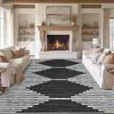 HelloTree Area Rug for Living Room 8x10 Washable Geometric Moroccan Rug Stripe Farmhouse Bohemian Minimalistic Non Slip Non Shedding Ultra Thin Soft Rug for Bedroom Office DiningRoom Nursery-Black