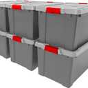 IRIS USA 20 Gallon Lockable Storage Totes with Lids, 6 Pack - Gray, Heavy-Duty Durable Stackable Containers, Large Garage Organizing Bins Moving Tubs, Rugged Sturdy Equipment Utility Tool Box