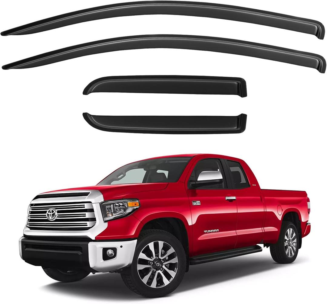 Window Rain Guards Visors Shield for 2007-2021 Toyota Tundra Double Cab, Out-Channel Window Vent Wind Shades Deflectors for 07-21 Tundra Extended Cab