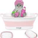 Collapsible Dog Bath Tub for Small Dogs & Cats, Portable Puppy Bath Tub with Water Drain Plug, Space Saving Foldable Pet Bathtub for Indoor & Outdoor Use, Pink