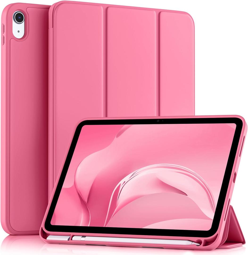 Akkerds Compatible with iPad (A16) 11th Generation Case 11 Inch 2025, for iPad 10th Generation Case 10.9 Inch 2022 with Pencil Holder, Slim Trifold Stand Protective Cover with Soft TPU Back,Watermelon