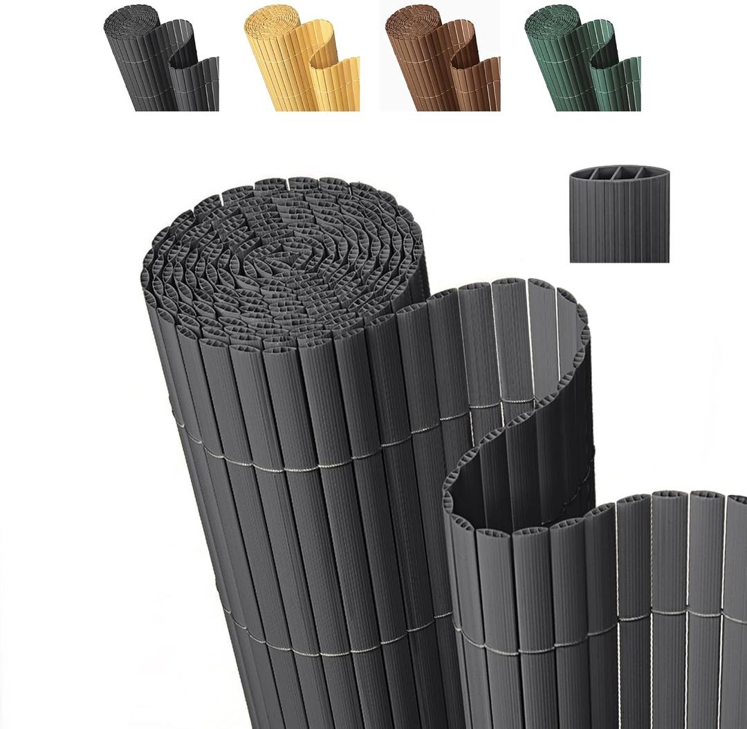 Paramondo PVC Privacy Fence Screen 14mm 3-Rib Reinforced Textured Fence Panel - No-Drill Balcony & Garden Cladding with Wind & UV Protection for Patio, Deck, Outdoor Privacy, 410 FT, Charcoal