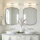 MIRRORART 22x30'' Brushed Nickel Scalloped Bathroom Mirrors, Vintage Bathroom Rectangle Vanity Mirror, Brushed Silver Wavy Edges Mirrors in 1'' Rustproof Metal Frame for Home Remodel, HD Glass