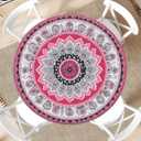 Waterproof Tablecloth with Elastic Tablecloth for Round Tables 36"-70" for Indoor Outdoor Patio Use, 52Inch, Pink and Grey Ethnic Folk Style