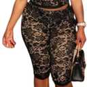 Uni Clau Womens Sexy Lace 2 Piece Set Sleeveless Tank Top and Capri Pants Mesh Bodycon Two Piece Outfits Club Matching Set (Medium, Black)