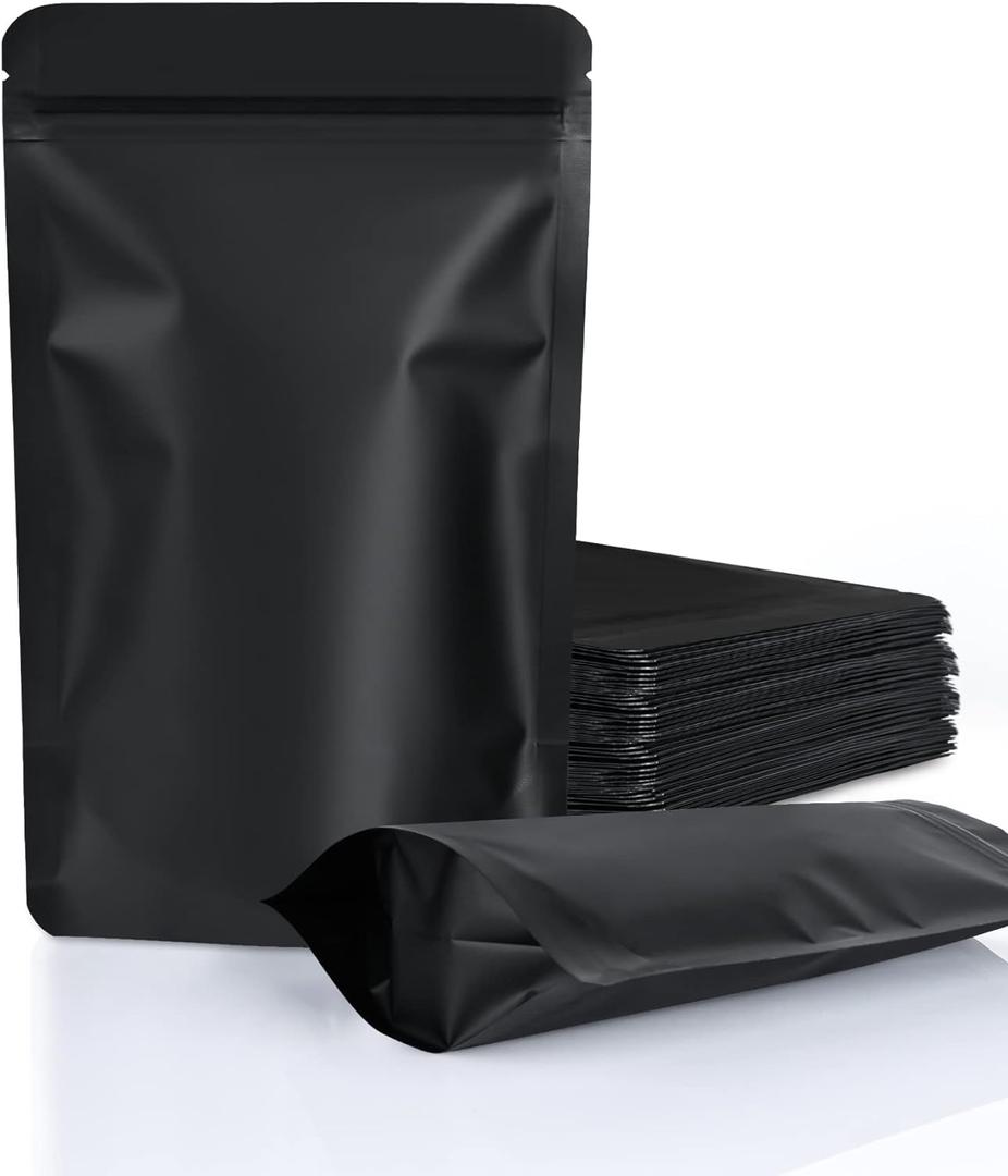 FireKylin 100 Pack Resealable Stand Up Bags,7.1" x 10.2" Smell Proof Pouch Sealable Foil Pouch Bags for Packaging (Black)