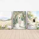 3 Pcs Christian Canvas Wall Art Modern Christian Bible Sheep Jesus On The Way Empty Tomb Painting Picture Wall Decor Bible Sketch Poster Prints for Office Living Room Bedroom Home Decoration