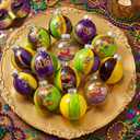 MiniInflat 16 Pcs Mardi Gras Ball Ornaments 2.4 Inch Glitter Mardi Gras Tree Ornaments with Hanging Rope Carnival Masks Purple Green Gold Tree Decorations for Home Carnival Masquerade Party Decor