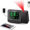 SC31B Digital Projection Alarm Clock with Weather Station | Indoor Outdoor Thermometer for Bedrooms, USB Charger, AC Battery Operated