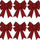 KIMOBER 6PCS Large Buffalo Plaid Christmas Bows,11 x 8 Inches Red and Black Plaid Christmas Wreath Bows for Xmas Tree Party Decoration