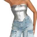 GORGLITTER Women's Metallic Strapless Bandeau Tube Tops Sleeveless Backless Asymmetrical Country Concert Corset Tops (Medium)
