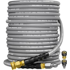 3/8" 4800PSI Pressure Washer Hose 100FT with Swivel Quick Connect for Cold/Hot Water Max 248F, Kink Resistant Steel Wire Braided, Wear Resistant Power Washer Hose with M22 14mm Adapter (Gray)