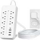10FT Surge Protector Power Strip Extension Cord, Asamoom ETL Listed Flat Plug Power Strip with Long Cord, 8 Outlets and 3 USB A & 1 USB-C Port, 1700J Wall Mount Desk White