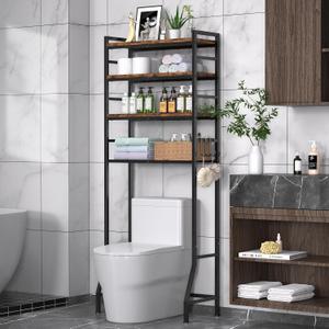 Over The Toilet Storage Rack,4-Tier Over Toilet Bathroom Organizer with Adjustable Wooden Shelves,Freestanding Space Saver Bathroom Cabinet Shelves Over Toilet,Over Toilet Storage, Vintage Brown, 24.4 x 13 x 64.6 inches