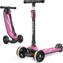 Besrey Kick Scooter for Kids Ages 3-10, 3-Wheel Folding Scooter with Adjustable Height, LED Light Wheels, Extra Wide Deck for Outdoor Activities