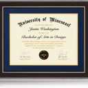 16x20 Diploma Frames 12x16 with Blue Mat - Walnut Wood Finish | Shatter-Resistant Glass | for Wall Mounting | Gift for Graduations & Professional Certificate (1 Pack)