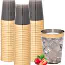supernal 200 Pcs Gold and Black Plastic Cups,10Oz Gold Rimmed Disposable Cup,Heavy-Dut yPlastic Cocktail Cup for Party,Disposable party Wedding Cups,Perfect for Holiday,Birthday Party