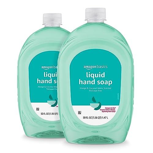 Amazon Basics Liquid Hand Soap Refill, Mango & Coconut Water Scent, Dermatologist Tested, pH Balanced, Triclosan-Free, Paraben-Free, 50 Fl Oz (Pack of 2)