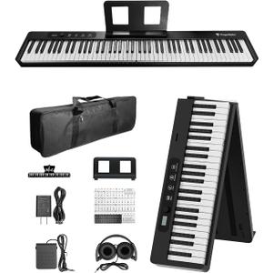 Finger Ballet 88 Key Folding Piano Keyboard, Digital Piano with Bluetooth MIDI, Full Size/Semi-Weighted/Portable, Rechargeable Travel Piano for Beginners, Adults, Students, Home Practice