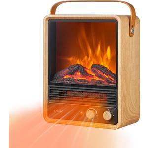Shinic Portable Fireplace Heater for Indoor Use,1500W Fireplace Space Heater with Thermostat, Realistic 3D Flame & Crackling Sound, ETL Listed Home Office (Oak)