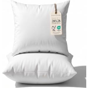 Hearth & Harbor 28x28 Pillow Inserts Set of 2 – Square Throw Pillow Insert for Bed, Sofa & Couch – Soft, Fluffy & Supportive White Decorative Cushion Insert