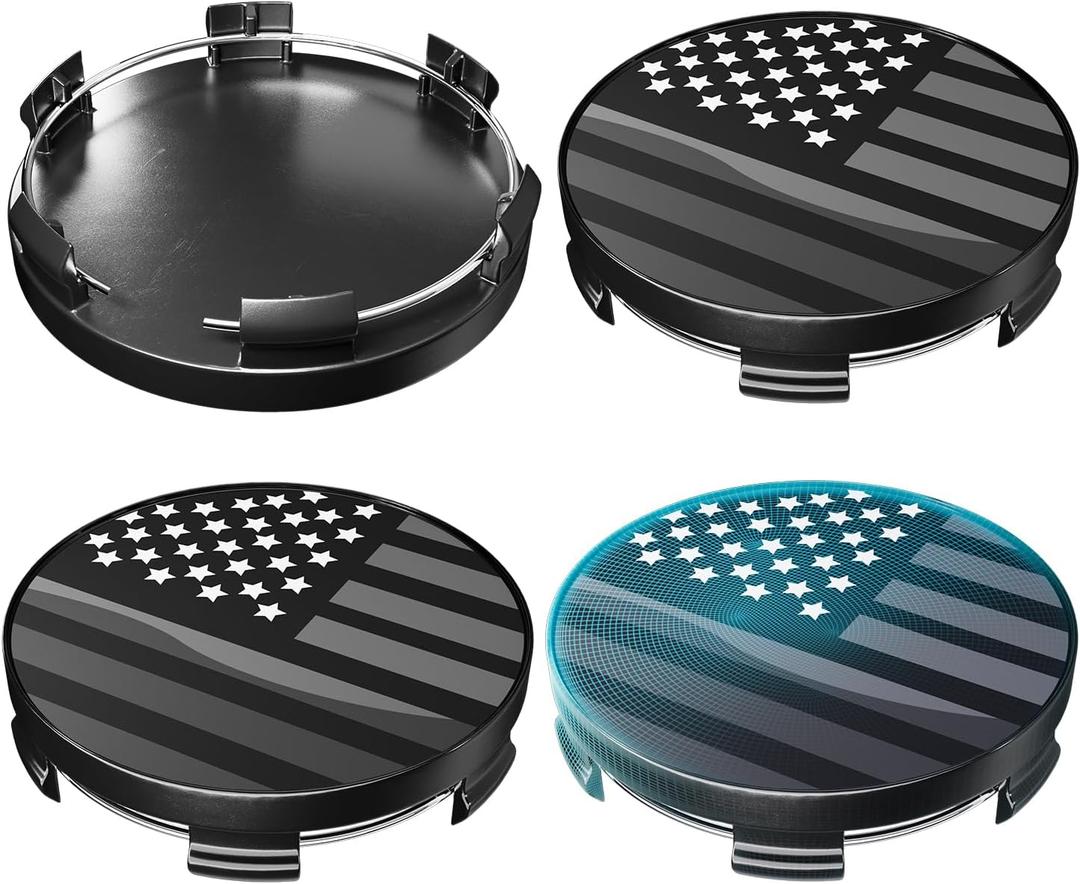 68MM 2.7 Inch Wheel Center Caps for BMW 36136783536 Rim Wheel Center Hub Caps, Pack of 4 Gloss Black with American Flag (Outer 69MM , Inner 65MM)