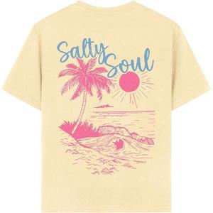 QJQ Girl's Cute Graphic T Shirts Short Sleeve Crewneck Tees Summer Tropical Trendy Preppy Tops Clothes Apricot Beach 9 Years