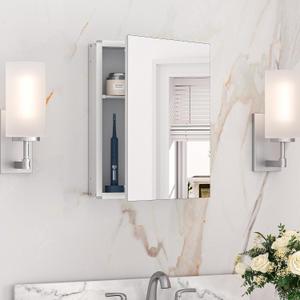 Keonjinn Medicine Cabinet 14 x 18 in, Assembly Required, Bathroom Medicine Cabinets Mirror, Lightweight, One Shelve Only, Surface Mount or Recessed, Tempered Glass