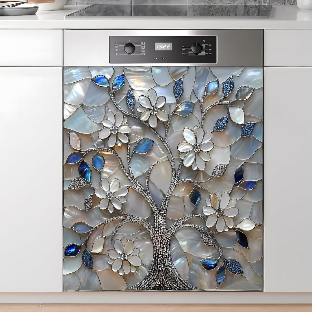 Dishwasher Magnet Sticker Cover Panel Decal Refrigerator Magnetic Sticker Decorative for Kitchen Decoration,Fridge Door Cover,Home Appliances Decor Stickers 23"x26" (Tree Flower)