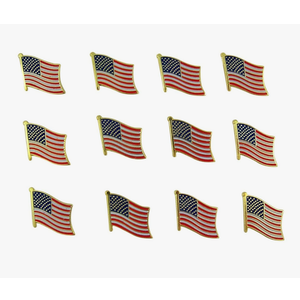 Patriotic Small Waving American Flag Enamel Lapel Pin, 1/2 Inch, Pack of 12