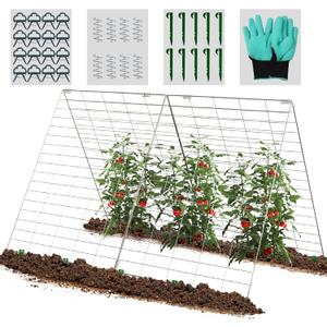 4 Panels Cucumber Trellis for Raised Bed, Rustproof A-Frame Garden Trellis, Foldable Trellis for Climbing Plants Outdoor with Accessories, Raised Bed Trellis for Climbing Plants Vegetables Fruits