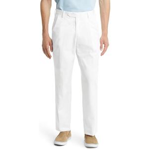 Mens Classic Fit Flat Front Hidden Expandable Waist Dress Pants No Iron Suit Pants(White, 30W x 30L)